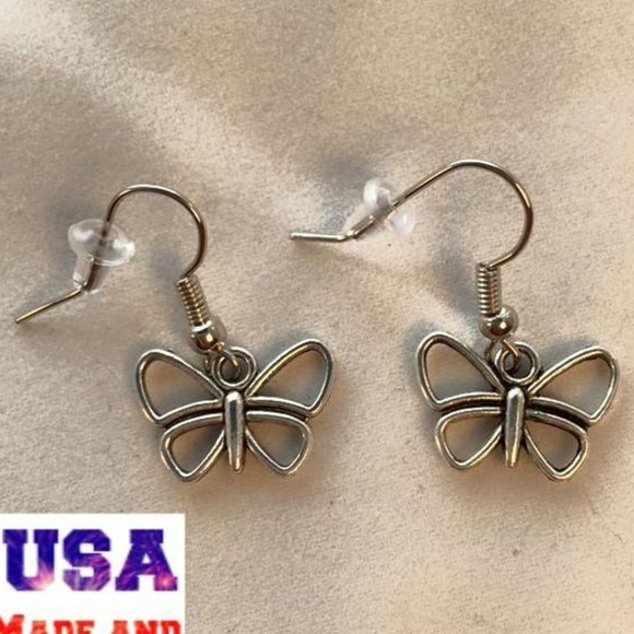 Silver Butterfly Dangle Earrings Hypoallergenic Party Gift - Picture 2 of 2